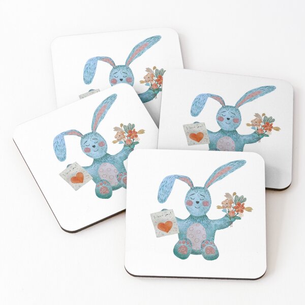 Artikelvorschau, Rabbit blue flower bouquet flat texture watercolor entworfen und verkauft von Yana Mustafina | Boho Soulful Designs.