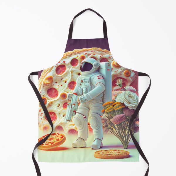 Item preview, Black spacesuit astronaut in a strange unknown planet with flowers and pizza designed and sold by ladarkepoque.