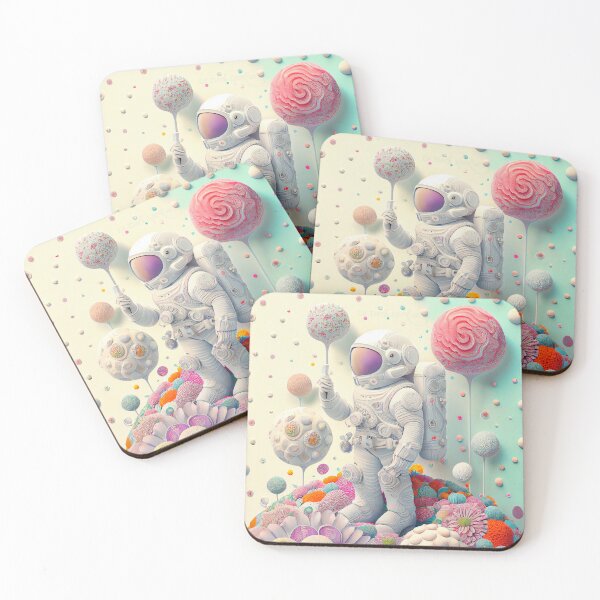 Item preview, White spacesuit astronaut in a strange unknown planet with flowers and candies designed and sold by ladarkepoque.
