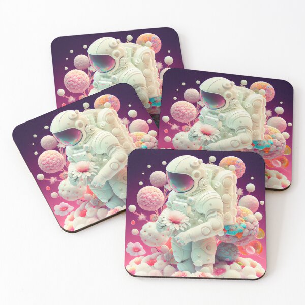 Item preview, White spacesuit astronaut in a strange unknown planet with flowers and candies designed and sold by ladarkepoque.