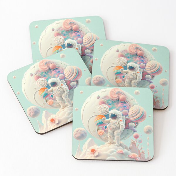 Item preview, White spacesuit astronaut in a strange unknown planet with flowers and candies designed and sold by ladarkepoque.