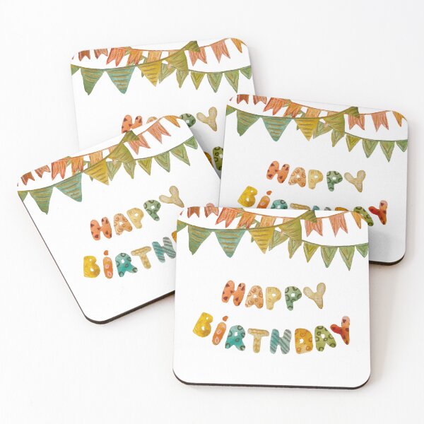 Aperçu de l'œuvre Happy birthday letters colorful flags a watercolor créée et vendue par Yana Mustafina | Boho Soulful Designs.