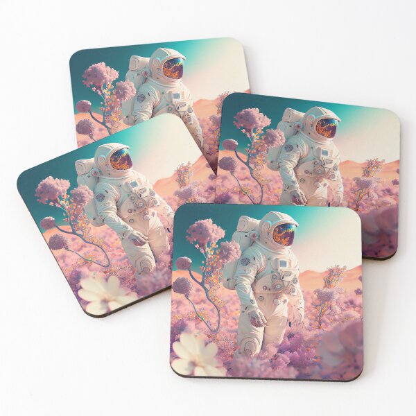 Item preview, White spacesuit astronaut in a strange unknown planet with flowers designed and sold by ladarkepoque.