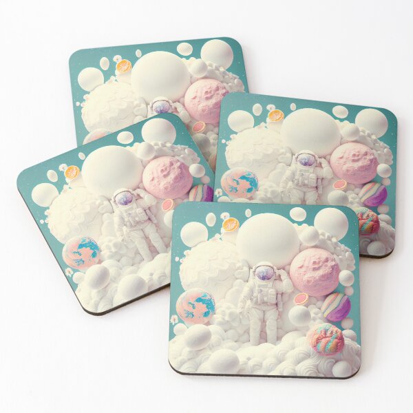 Item preview, White spacesuit astronaut in a strange unknown planet with flowers and candies designed and sold by ladarkepoque.