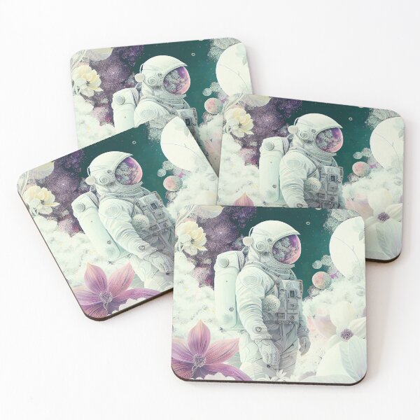 Item preview, White spacesuit astronaut in a strange unknown planet with flowers designed and sold by ladarkepoque.