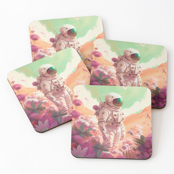 Item preview, White spacesuit astronaut in a strange unknown planet with flowers designed and sold by ladarkepoque.