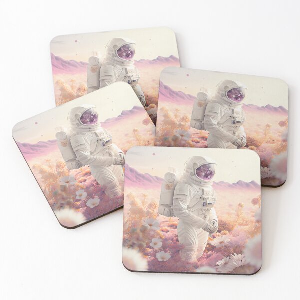 Item preview, White spacesuit astronaut in a strange unknown planet with flowers designed and sold by ladarkepoque.