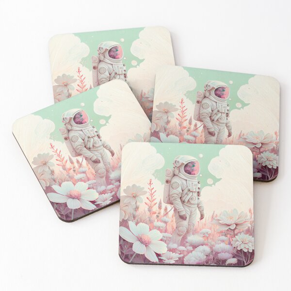 Item preview, White spacesuit astronaut in a strange unknown planet with flowers designed and sold by ladarkepoque.