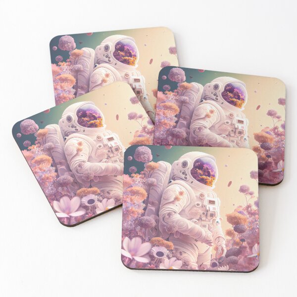 Item preview, White spacesuit astronaut in a strange unknown planet with flowers designed and sold by ladarkepoque.