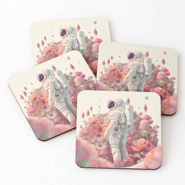 Item preview, White spacesuit astronaut in a strange unknown planet with flowers designed and sold by ladarkepoque.