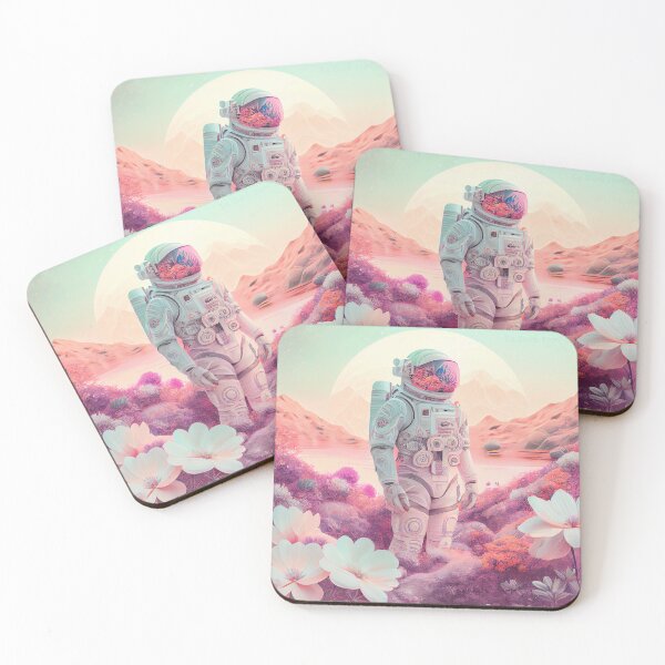 Item preview, White spacesuit astronaut in a strange unknown planet with flowers designed and sold by ladarkepoque.