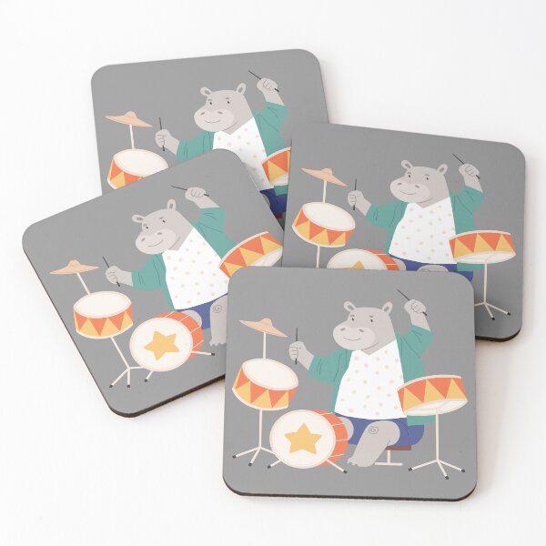 Item preview, Cute Hippo Playing Drums designed and sold by Pixelish.