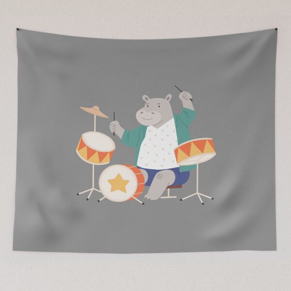 Item preview, Cute Hippo Playing Drums designed and sold by Pixelish.