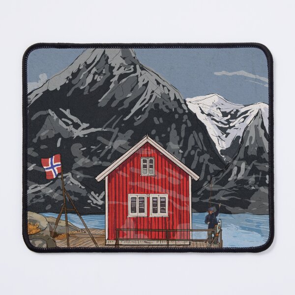 Item preview, Rorbu Bergen Vestland Norway Illustration designed and sold by Wall-Art-Sketch.