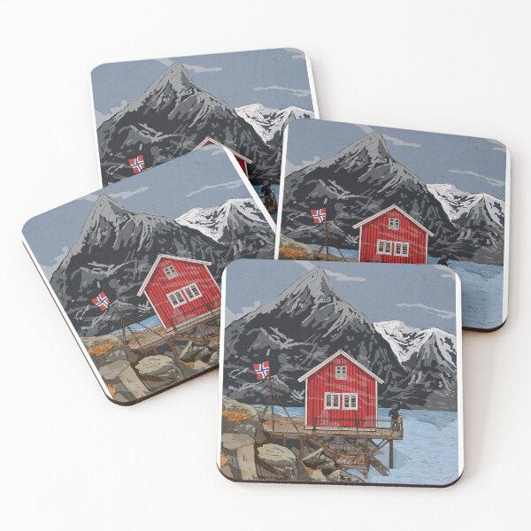 Item preview, Rorbu Bergen Vestland Norway Illustration designed and sold by Wall-Art-Sketch.