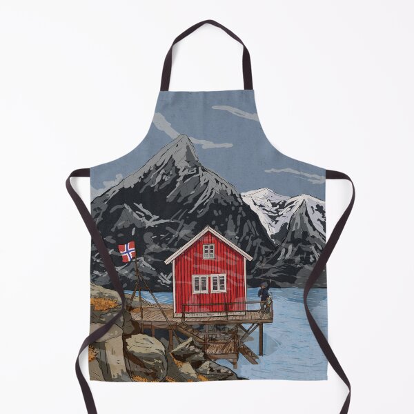 Item preview, Rorbu Bergen Vestland Norway Illustration designed and sold by Wall-Art-Sketch.