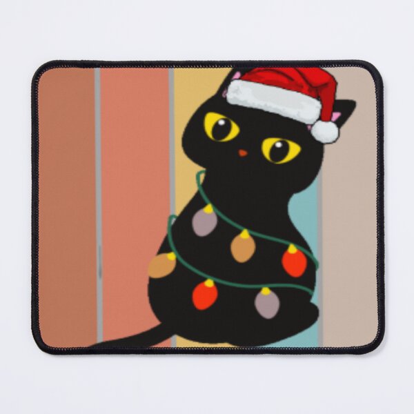 Item preview, santa black cat tangled up in christmas tree lights holiday designed and sold by Ahmed Graphic .