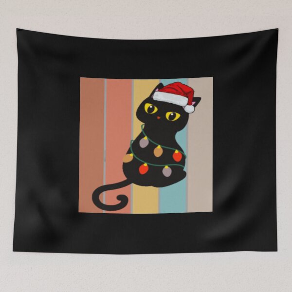 Item preview, santa black cat tangled up in christmas tree lights holiday designed and sold by Ahmed Graphic .