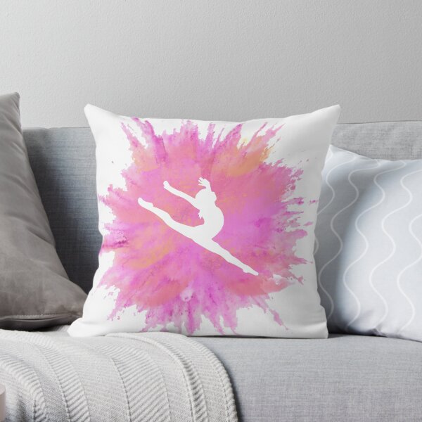 Pink Explosion Gymnastics Silhouette Throw Pillow