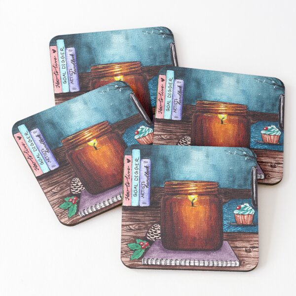 Item preview, Jar Candle And Books Cosy Art In Watercolor  designed and sold by Oirabot.