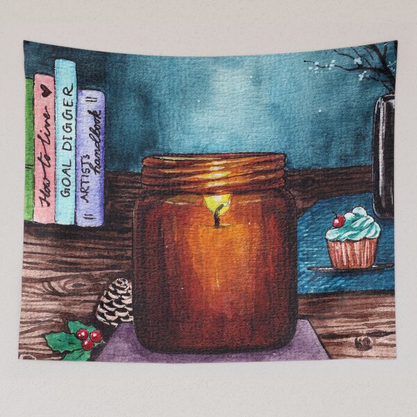 Item preview, Jar Candle And Books Cosy Art In Watercolor  designed and sold by Oirabot.