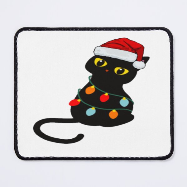 Item preview, santa black cat tangled up in christmas tree lights holiday designed and sold by Ahmed Graphic .