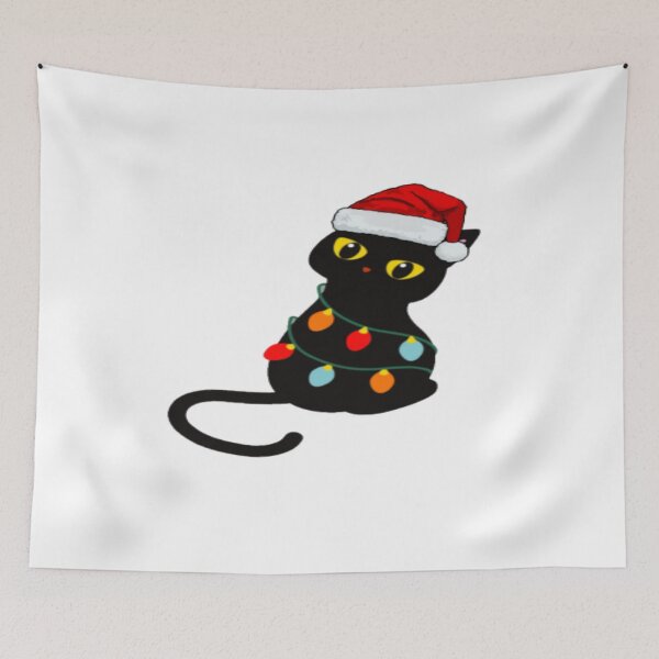 Item preview,  santa black cat tangled up in christmas tree lights holiday designed and sold by Ahmed Graphic .
