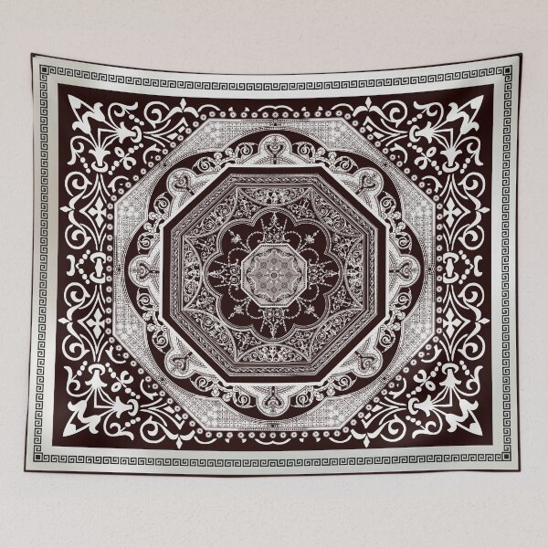Item preview, Ornate Medallion Cream Black Maroon Greek Key Floral Bordered designed and sold by Yiorgos Designs.