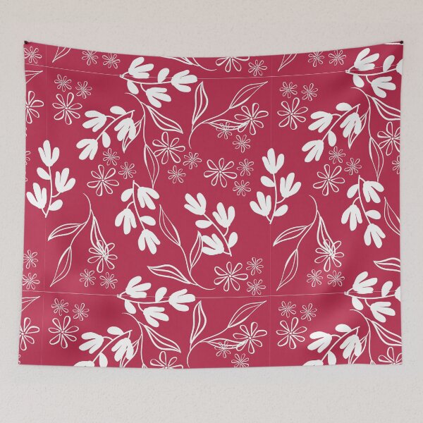Item preview, Delicate leaves and flowers in white on viva magenta designed and sold by Ninaeva.