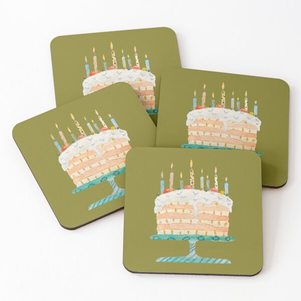 Artikelvorschau, Cake sweet food candle happy birthday watercolor green entworfen und verkauft von Yana Mustafina | Boho Soulful Designs.