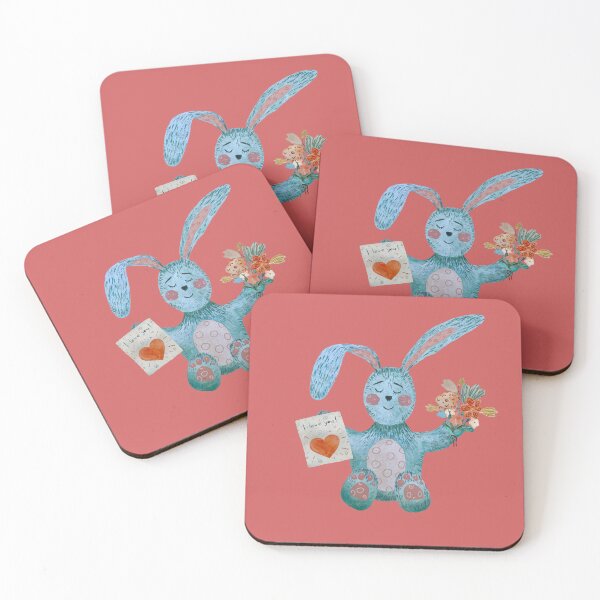 Artikelvorschau, Rabbit blue flower bouquet flat texture watercolor pink entworfen und verkauft von Yana Mustafina | Boho Soulful Designs.