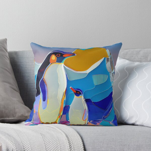 Item preview, Fantasy Art: Penguin Mom and Her Chick Blue Background designed and sold by factory88.