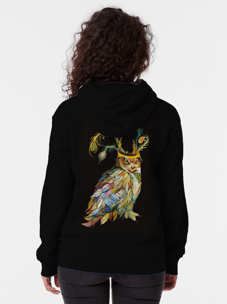 "OWL WITH PEACOCK CROWN" Zipped Hoodie by SerrahCruse ...