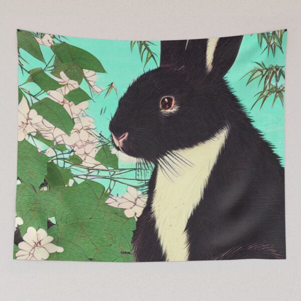Item preview, Cute Floral Black Fuzzy Lop Rabbit with Binkying Eyes Innocent Bunny Expression Emotional Animal designed and sold by wigobun.