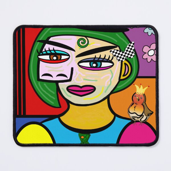 Item preview, Funky Lady with Hat Art Face and Bird designed and sold by jantulov.