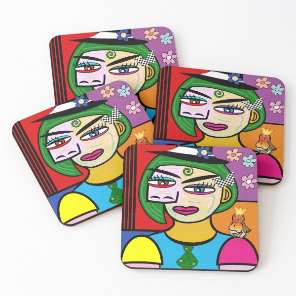 Item preview, Funky Lady with Hat Art Face and Bird designed and sold by jantulov.