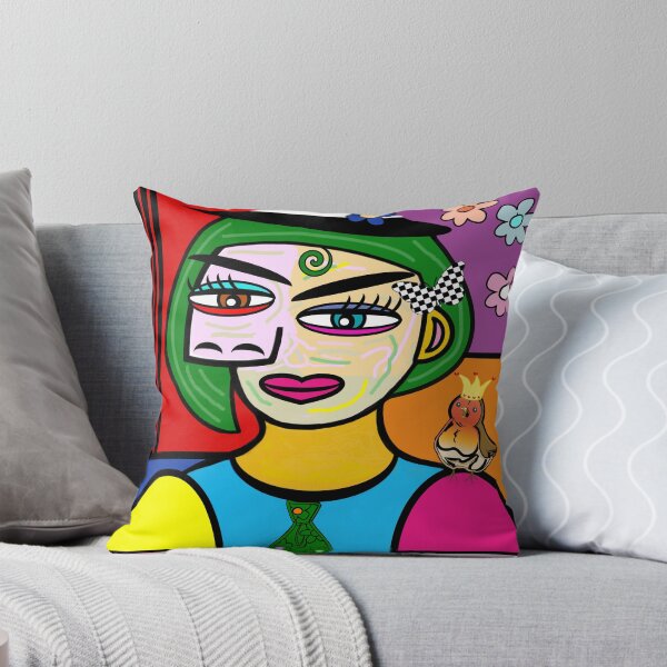 Item preview, Funky Lady with Hat Art Face and Bird designed and sold by jantulov.