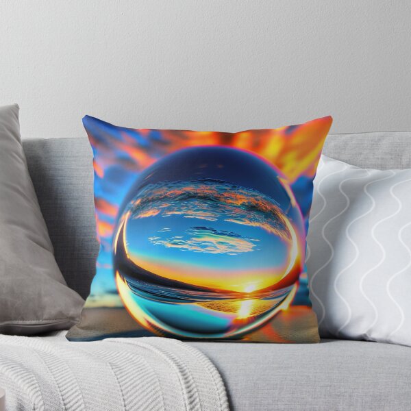 Item preview, Abstract art of a crystal sphere hovering above the ocean and reflecting the setting sun. Digital art designed and sold by Bookwyrm-Bazaar.