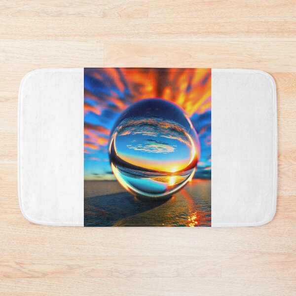 Item preview, Abstract art of a crystal sphere hovering above the ocean and reflecting the setting sun. Digital art designed and sold by Bookwyrm-Bazaar.