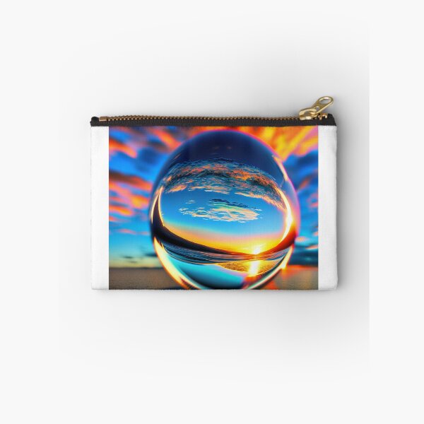 Item preview, Abstract art of a crystal sphere hovering above the ocean and reflecting the setting sun. Digital art designed and sold by Bookwyrm-Bazaar.