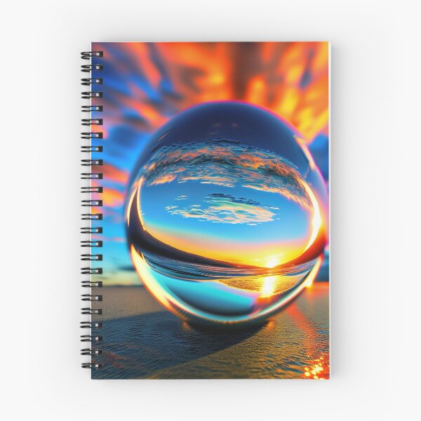 Item preview, Abstract art of a crystal sphere hovering above the ocean and reflecting the setting sun. Digital art designed and sold by Bookwyrm-Bazaar.