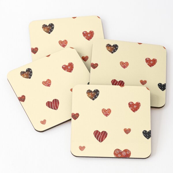 Item preview, Red textured heart pattern a watercolor sketch yellow designed and sold by Yana Mustafina | Boho Soulful Designs.