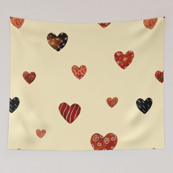 Artikelvorschau, Red textured heart pattern a watercolor sketch yellow entworfen und verkauft von Yana Mustafina | Boho Soulful Designs.