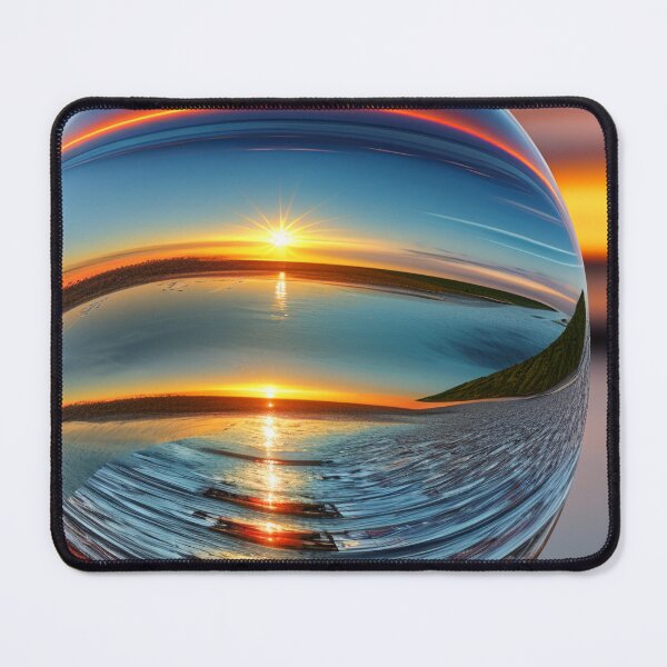 Item preview, Abstract art of a crystal sphere hovering above the ocean and reflecting the setting sun. Digital art designed and sold by Bookwyrm-Bazaar.