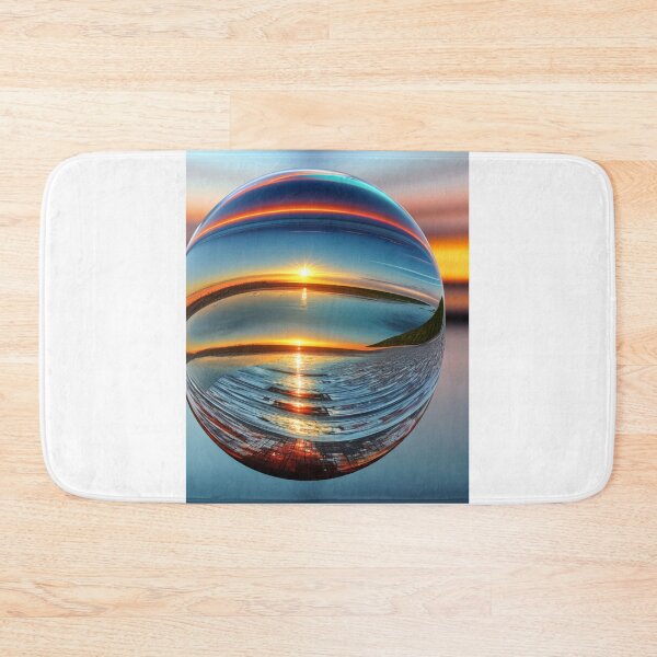 Item preview, Abstract art of a crystal sphere hovering above the ocean and reflecting the setting sun. Digital art designed and sold by Bookwyrm-Bazaar.