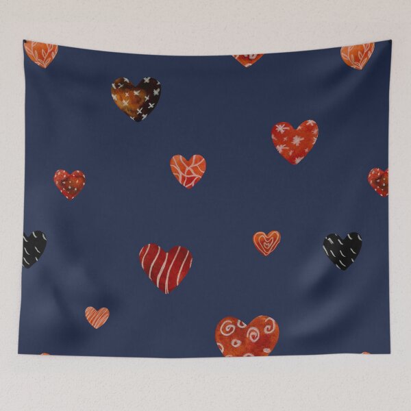 Item preview, Red textured heart pattern a watercolor sketch blue designed and sold by Yana Mustafina | Boho Soulful Designs.