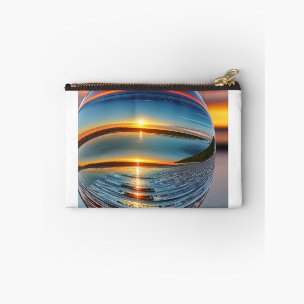 Item preview, Abstract art of a crystal sphere hovering above the ocean and reflecting the setting sun. Digital art designed and sold by Bookwyrm-Bazaar.