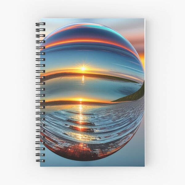 Item preview, Abstract art of a crystal sphere hovering above the ocean and reflecting the setting sun. Digital art designed and sold by Bookwyrm-Bazaar.