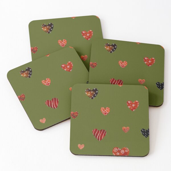 Item preview, Red textured heart pattern a watercolor sketch green designed and sold by Yana Mustafina | Boho Soulful Designs.