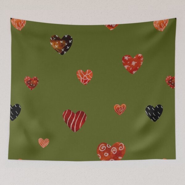 Item preview, Red textured heart pattern a watercolor sketch green designed and sold by Yana Mustafina | Boho Soulful Designs.